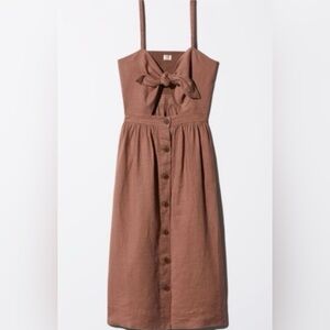 Aritzia Wilfred Adelia Linen Tie Midi Dress in Nutmeg Size 0